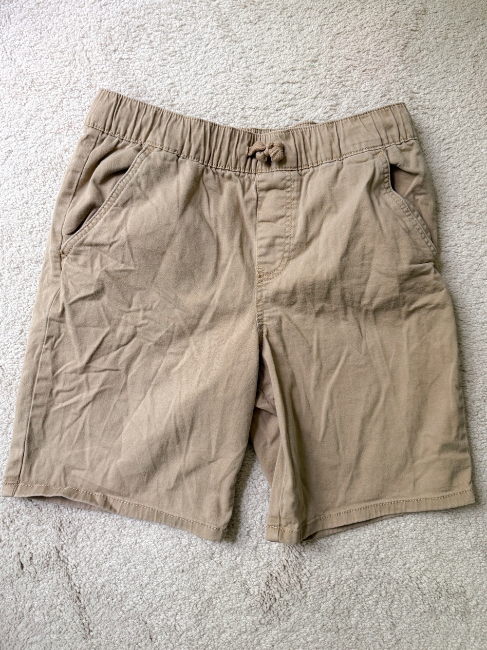 Kids Elastic-Waist Tan Shorts with Drawstring